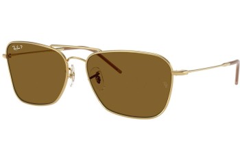 Solbriller Ray-Ban Caravan Reverse RBR0102S 001/83 Polarized Rektangulær Guld